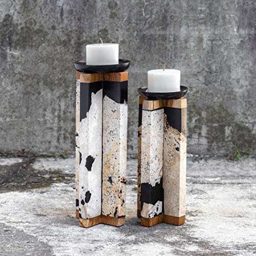 AR Lighting Illini Stone Candleholders, S/2