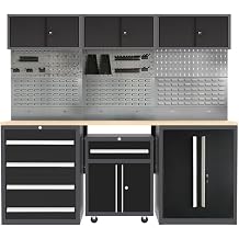 Heavy-Duty Garage Storage System with Rolling Tool Cart, Free-Standing Design