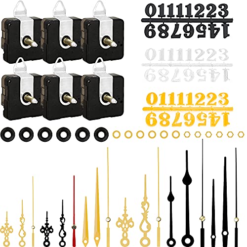 ZHAO 6pcs High Torque Quartz Clock Movement Mechanism Replacement Clock Numerals Kit with 6 Different Pairs of Hands Clock for DIY Wall Clock Handicrafts Repair Clock Parts 21.5mm