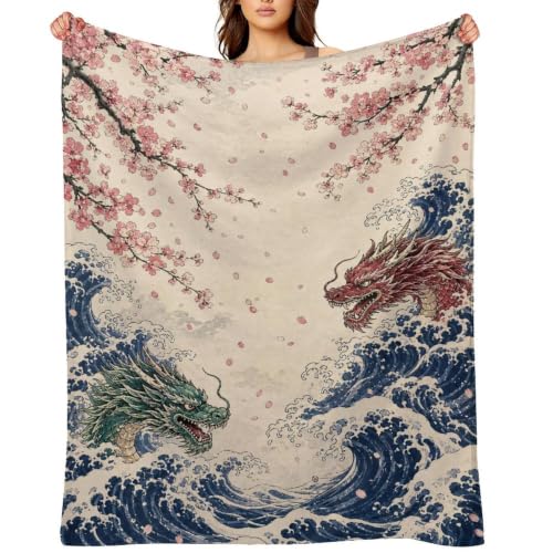 Dragon Ocean Blossoms Soft Throw Blanket for Couch Bed and Travel
