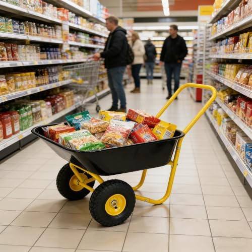 Two-Wheeled Barrow, Garden Cart, 10-inch Pneumatic Wheels Dump Cart (Black)
