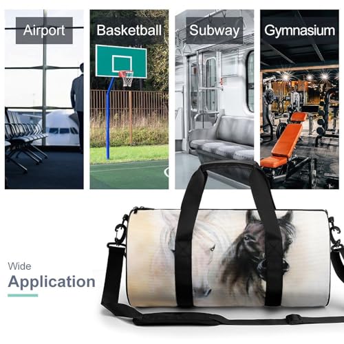 Duffel bag noir et blanc motif cheval compact 45cm - 3