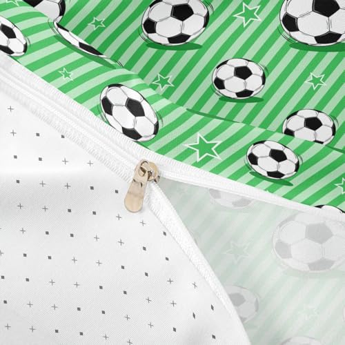 Housse de couette football vert style simple à rayures pour lit double - 6