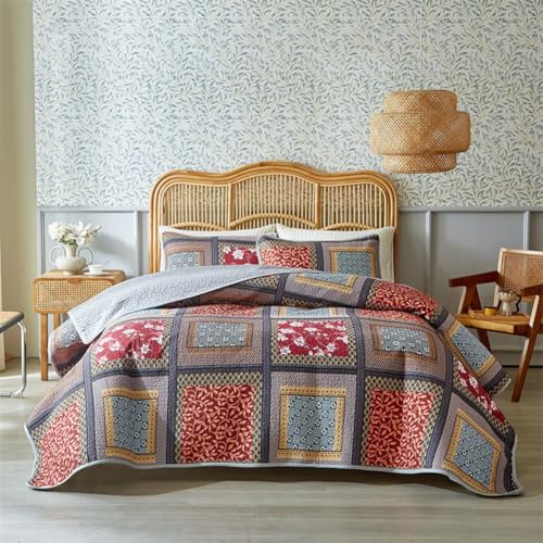 DMBAOD Dessus De Lit 2 Personnes Patchwork Couvre Lit Matelasse De Luxe Boutis Coton Décoratif Courtepointe Jeté De Lit Multifonction avec 2 Taies d'oreiller...