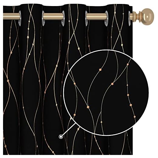 Deconovo Thermal Curtains for Winter Sliding Glass Door - Cloth Door Curtain, Room Darkening Curtains for Hall/Villa, Black and Gold Design Drapes (52W x 95L Inch, Black, 2 Panels)