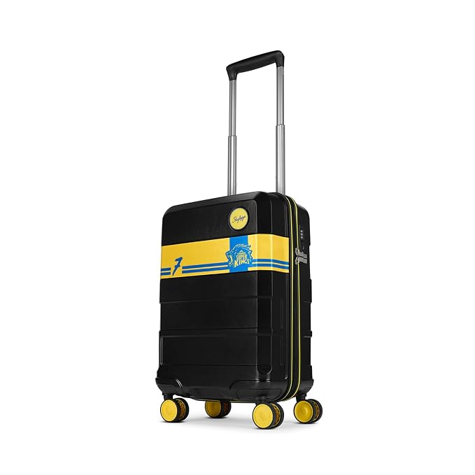 Skybags Whistle Podu Cabin Trolley Bag 55cm | Small | Hard Luggage | Official CSK Edition 8-Wheel Suitcase | TSA Lock with Anti-Theft Zipper | Polycarbonate | 3 Years Warranty - Unisex (Jet Black)