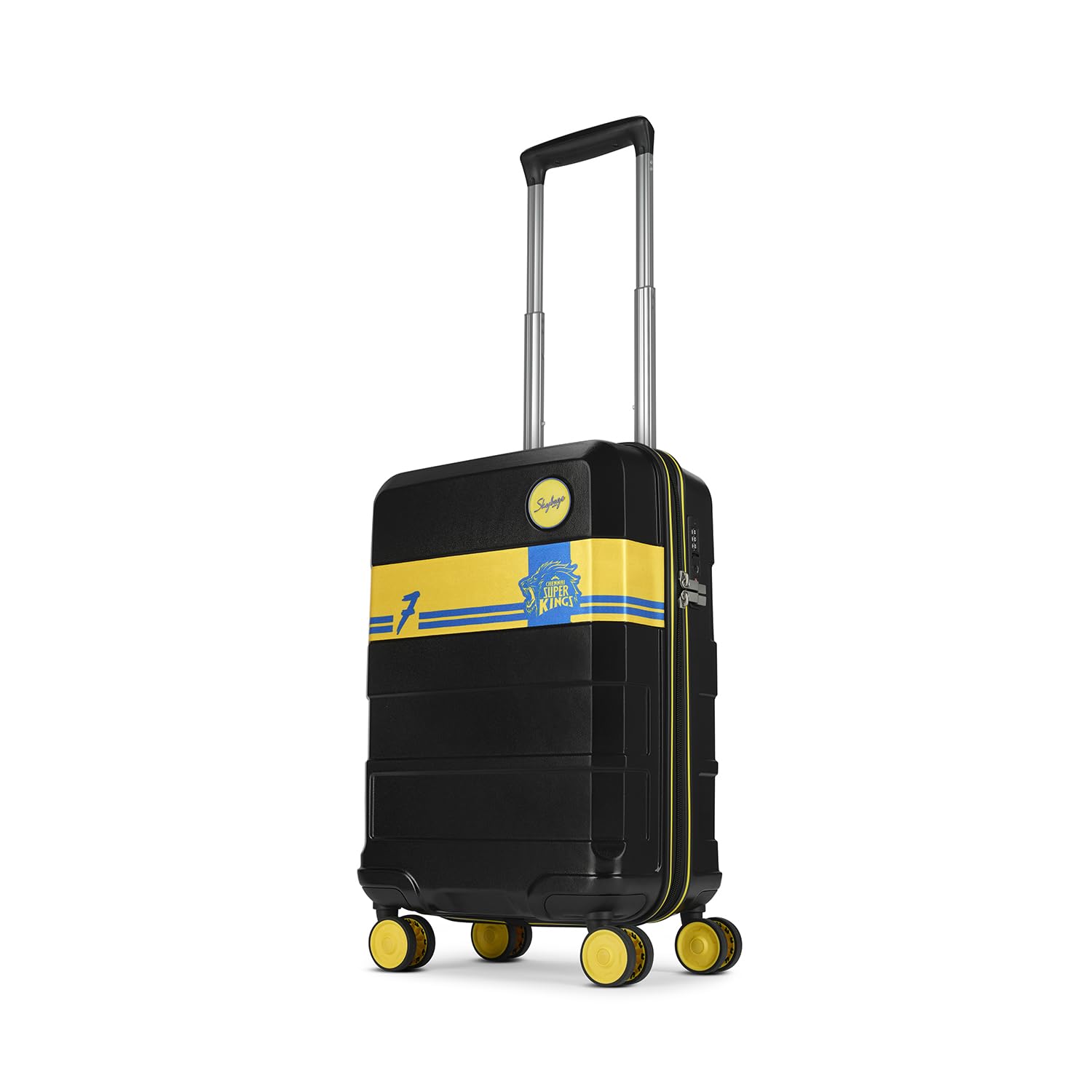 Whistle Podu Cabin Trolley Bag 55cm | Small | Hard Luggage | Official CSK Edition 8-Wheel Suitcase | TSA Lock with Anti-Theft Zipper | Polycarbonate | 3 Years Warranty - Unisex (Jet Black)
