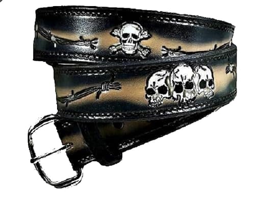 SKULL BARBWIRE HARLEY LIVE TO RIDE DAVIDSON DESIGNER DESIGN BIKER HANDMADE LEATHER BELT 1 1/2