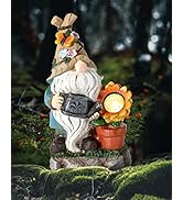 iStatue Solar Powered Garden Gnomes - Resin Gnome Figurine Elf Watering Flowers with LED Lights -...