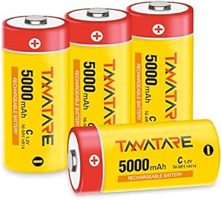 Tanatare Rechargeable C Batteries, 5000mAh Batteries, NiMH, 1.2V, Low Self Discharge, Pack of 4