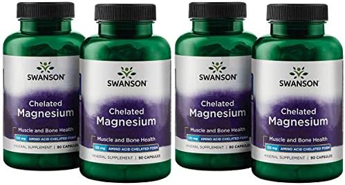Swanson Chelated Magnesium Glycinate - Natural Mineral Supplement Supporting Nerve, Muscle, Bone, and Heart Health - Promotes Relaxation for Sleep Support (180 Capsules, 133mg Each) 2 Pack