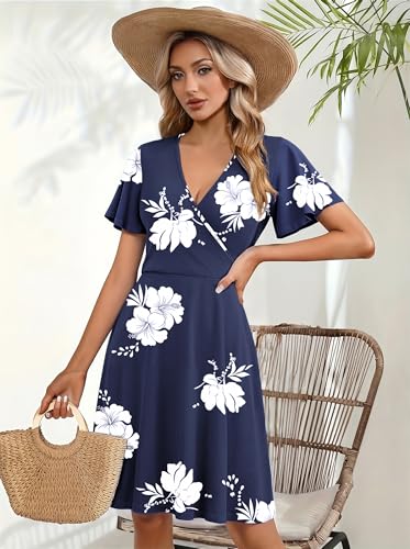 Image of Zeagoo Womens Summer Dresses Wrap V Neck Dress Floral A-Line Ruffle Sleeve Casual Sundress with Pockets 2026