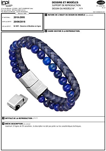 murtoo Mens Bead Leather Bracelet, Black and Brown Bead and Leather Bracelet for Men (Blue)