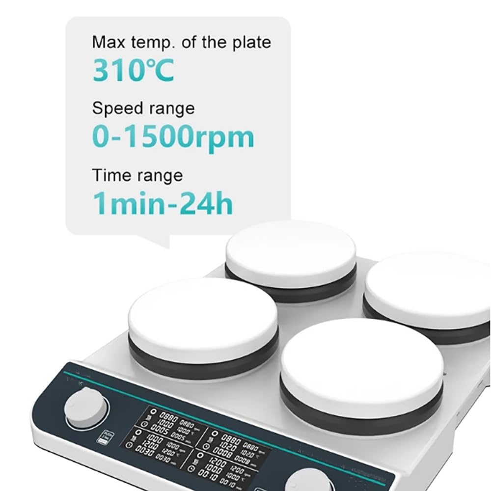 Agitatore Magnetico Con Piastra Riscaldante,Rivestimento Ceramico Da 5,3 * 5,3",Display Digitale,Capacità 2l*4,Max 310°C,Velocità Di Agitazione 50-1500 Giri/Min,Agitatore Magnetico