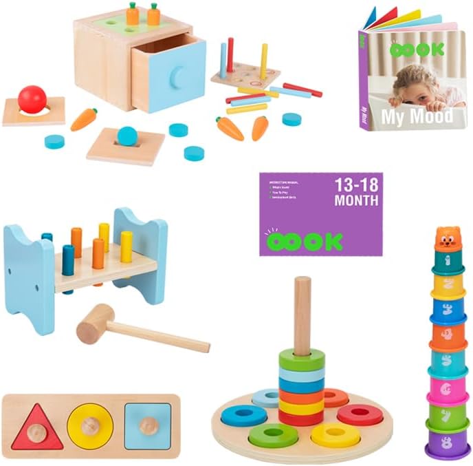 Miniatura 9 de TOOKYLAND Paquete de juguetes de aprendizaje temprano  6 en 1 caja educativa Montessori Play Set juguetes de madera para niños de 13 a 18 meses de