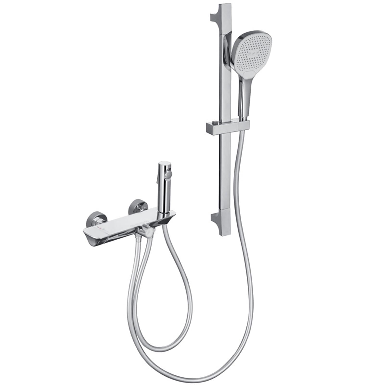 Mitigeur de douche mural chaud et froid avec son kit de pommeau chromé pour salle de bain