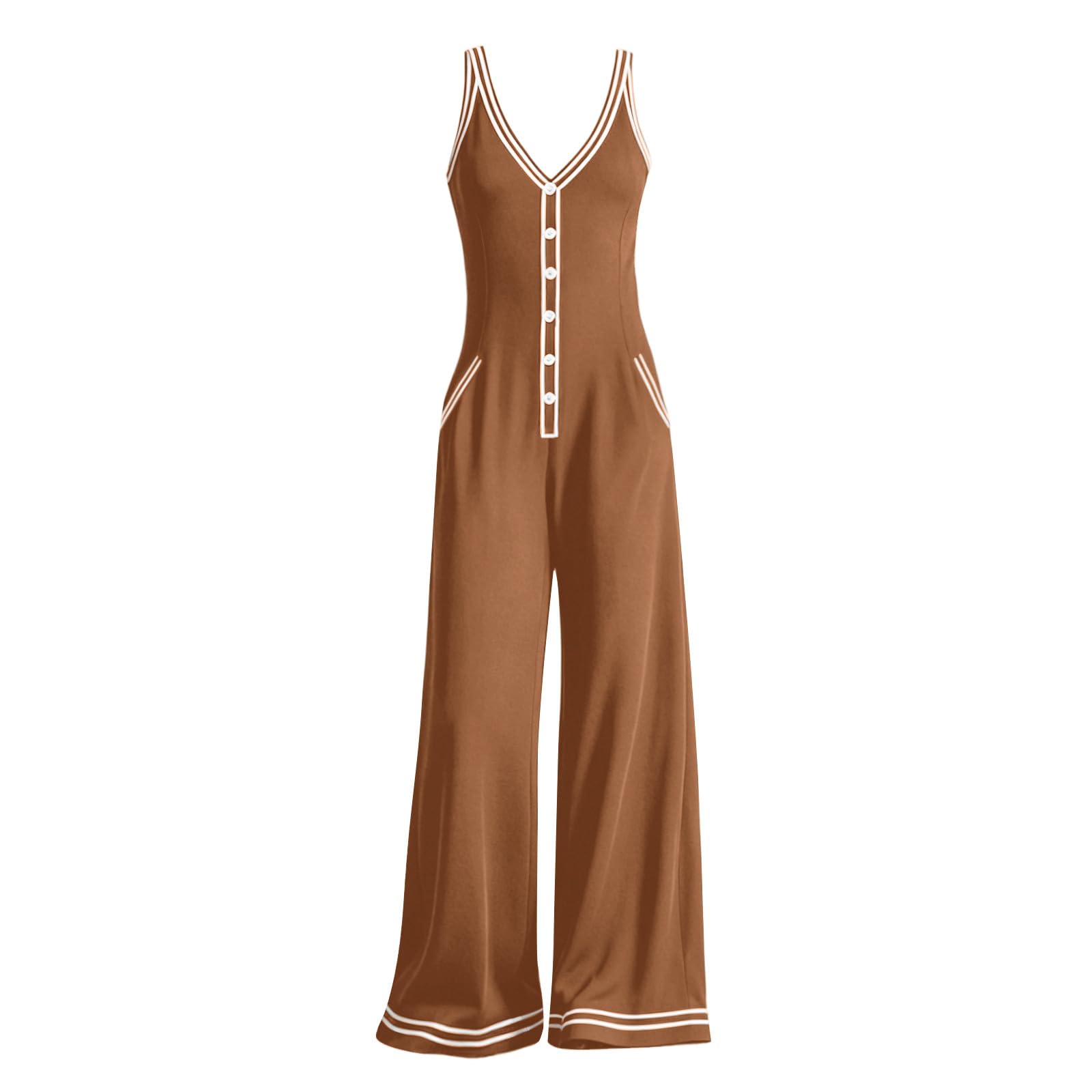 WWricotta Mono de verano sin mangas con botones en contraste y cinturón, casual elegante francés, mujer, pantalón largo, bolsillos, para trabajo y eventos, sofisticado y fresco
