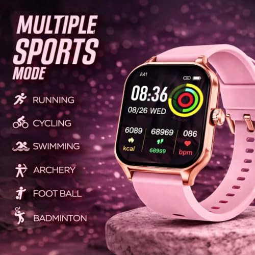 Image of Smart Watch for Men, Women, Boys, Girls, Kids - Full Touch Screen Display, Bluetooth Calling, Rotating Crown, Workout Modes, Wireless Charging Smart Watch (Pink)