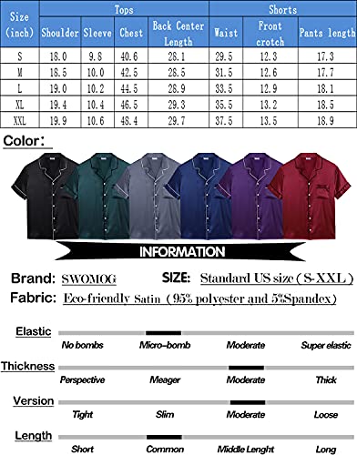 Image of SWOMOG Men Satin Silk Pajamas Sets Short Sleeve Sleepwear Button-Down PJs Sets Two-Pieces Loungewear with Pockets