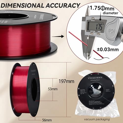 Image of PLA Filament 1.75mm, TINMORRY 3D Printer Filament, 1kg (2.2lbs), Compatible with Bambu FDM 3D Printer, Silk Red