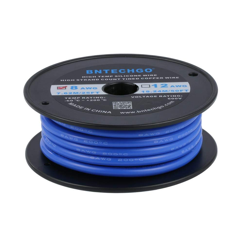 BNTECHGO Bobine de fil de silicone de calibre 8, 6 m, bleu, flexible, 8 AWG, fil de cuivre étamé tressé