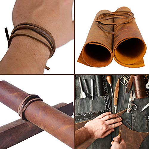 Image of moonster Real Not Faux Leather Fabric Sheet for Earrings, Wallet and Crafts (Dark and Russet Brown 2 Sheets plus Cord)