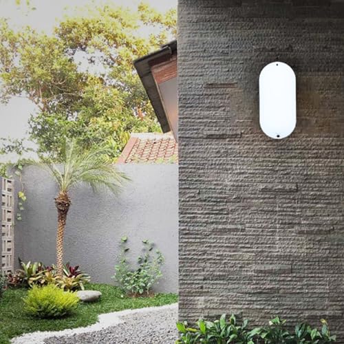 TZSMUM LED Exterior Blanco Aplique de Pared con Detector de Movimiento Lámpara de Pared IP65 Impermeable Luz 20W Oval Minimalista Decoración para Terraza Garaje Porche Sótano (1 Pieza,Luz Blanca)