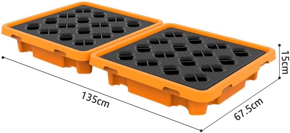 Oil Tank Spill Tray,Spill Containment Platform Stackable Modular Platform with Drain Outlet Anti-Leakage Pallet(Yellow 135x67.5x15cm)