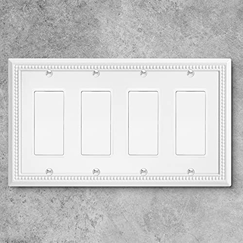 Image of Henne Bery Sunken Pearls Heavy Duty Decorative Wall Plate Switch Plate Outlet Cover (Quad Decorator, White)