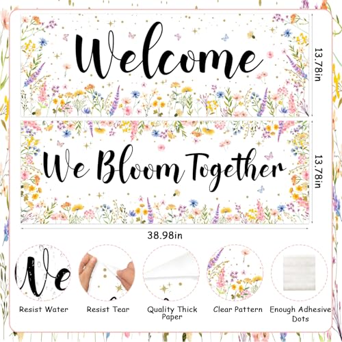 Image of 2Pcs Wildflower Motivational Posters Floral Welcome Banners for Classroom, We Bloom Together Positive Affirmations Posters Middle High School Teacher Students Flower Theme Growth Mindset Signs