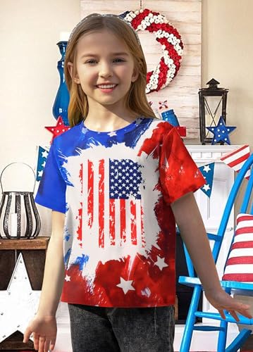 Image of CAZYCHILD Girls American Flag Patriotic Shirt Boys 4th of July Short Sleeves Tshirt USA Clothes for Kids 5-14Y