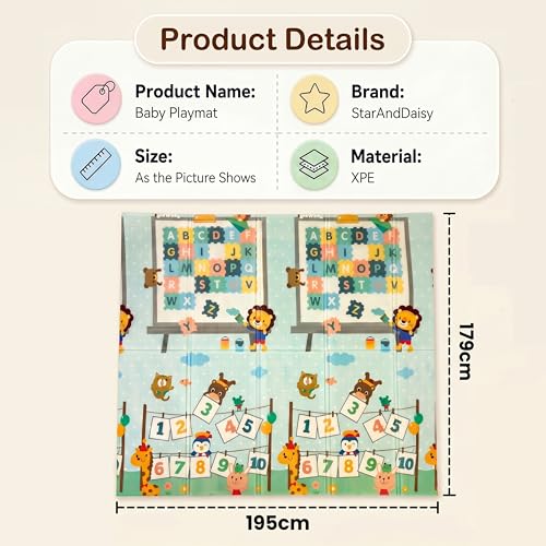 Image of StarAndDaisy Baby Mats for Floor /Play Mat for Kids with Double Sided Water Proof /Baby Play Mat for Kids Playing -Babies,Infants & Toddlers 8 MM Reversible & Foldable Design -Alphabet