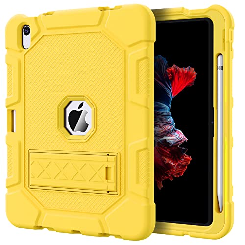Image of Azzsy Case for iPad (A16) 11th Generation 11 Inch 2025 / iPad 10th Generation 10.9 Inch 2022, [Built-in Pencil Holder] Heavy Duty Shockproof Rugged Protective Case, Yellow