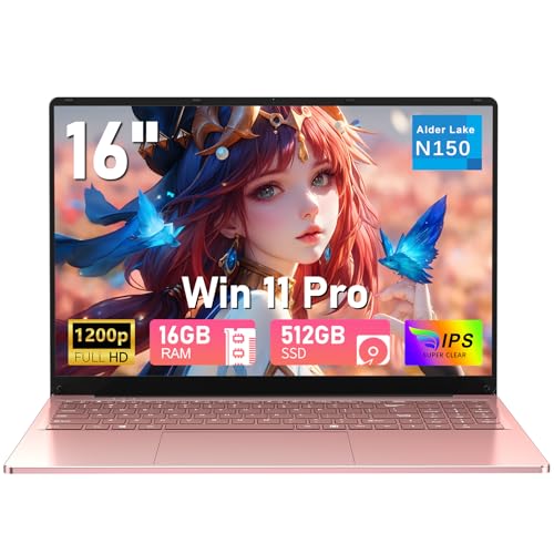 MITUNTUN Computadora portátil para juegos, 16 pulgadas Lap Top 2025 Win 11 Pro 16GB RAM 512GB SSD, N150 (hasta 3.6 GHz), teclado retroiluminado, pantalla FHD 1920 x 1200, 6000 mAh, WiFi 5 BT 4.2