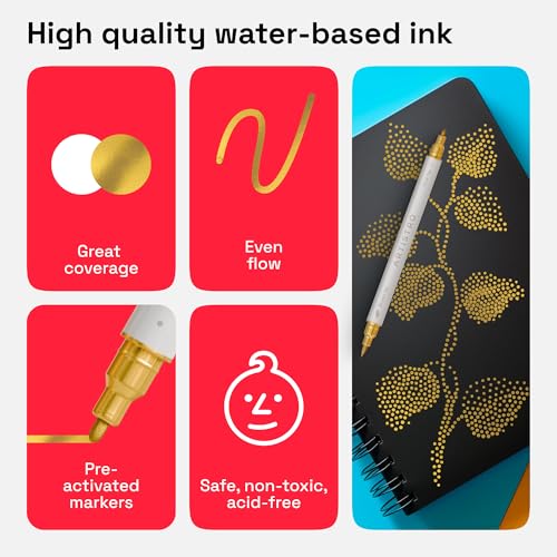 Image of ARTISTRO 5 Gold Acrylic Paint Markers - Paint Pens for Drawing - For Fabric, Rock, Glass, Wood, Molds - Arts & Crafts Gift for Adults, Teens, Kids, Classroom Must Haves & School Supplies