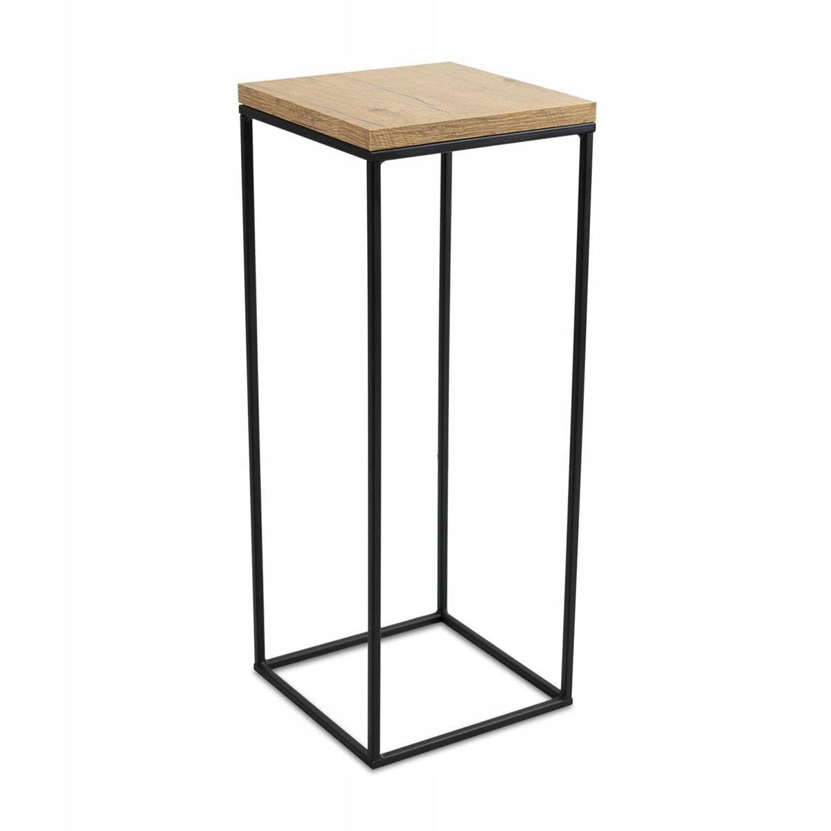 Pflanzenständer Metall 60 cm Hoch - Stabiler und Fester Blumenhocker im Loft Stil - Blumenständer mit Eiche Optik MDF-Platte für die Innendekoration