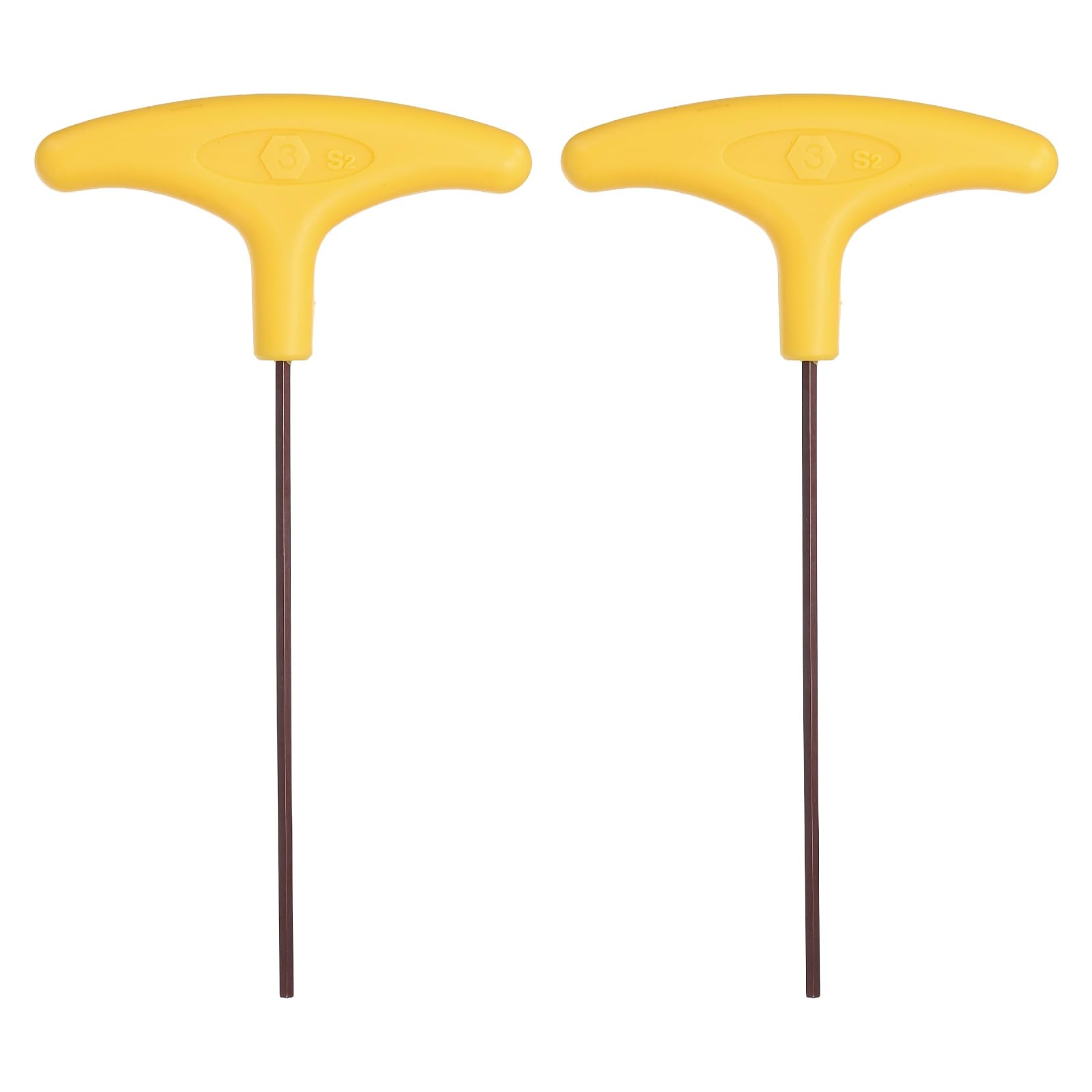 sourcing map 2 Pcs T-Handle Hex Key Wrench 3mm Metric S2 Steel Long Arm Yellow T-Key Flat End Inner Hexagon Spanner Repairing Tool for Home Auto Maintenance Bike Motorcycle Repair