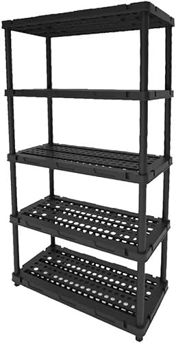 Estantes de plástico, estantería de garaje de 5 niveles, estante de almacenamiento, estantes de 72.44 pulgadas de alto y almacenamiento, estantería