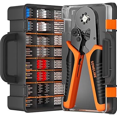 SOMELINE Crimpzange Aderendhülsen Set,Aderendhülsen Crimpzange 0,5-10mm²,mit 24 Arten Kabelschuh Set,Selbsteinstellende Ratschen-Crimpzange für isolierte und unisolierte Kabelschuhe Cover
