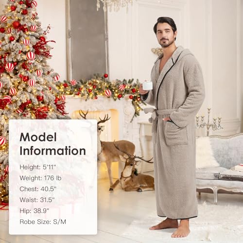 FashGudim 400g Mens Plush Robe with Hood Full Length Winter Long Luxury Hooded Bathrobe for Men Big and Tall2