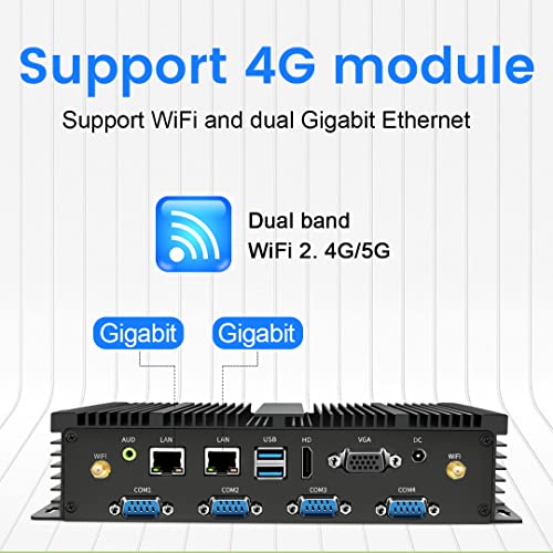 Image of Industrial Mini PC, Fanless Desktop Computer Celeron 2955U 1.4GHz, Windows 10 Pro, 8GB RAM, 128GB SSD, 2xNICs, 6xCOM RS232, 4xUSB 3.0, HDMI /VGA Ports, Full Metal Case