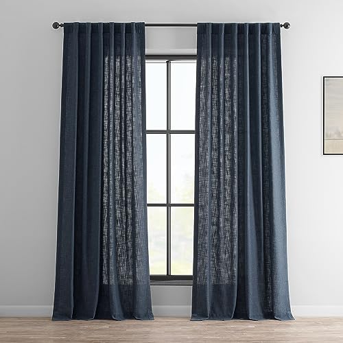 Image of HPD Half Price Drapes Heavy Faux Linen Light Filtering Curtains for Bedroom 108 Inches Long (1 Panel) - Rod Pocket Curtains for Living Room - Window Curtains Home Decor - 50 X 108, British Navy