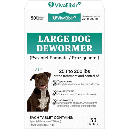 De-Wormer for Dogs, Oral Treatment for Tapeworm, Roundworm & Hookworm in Large Dogs & Puppies (Over 25 lbs), Worm Remover (Praziquantel & Pyrantel Pamoate)