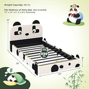 HONEY JOY Twin Bed Frames for Kids, Toddler Wooden Twin Bed Platform with Headboard & Slat Base, No Box Spring Needed, Children Bedroom Furniture for Boys Girls, Fits Standard Twin Mattress, Panda HONEY JOY Twin Bed Frames for Kids Toddler Wooden Twin Bed Platform with Headboard Slat Base No Box Spring Needed Children Bedroom Furniture for Boys Girls Fits Standard Twin Mattress Panda