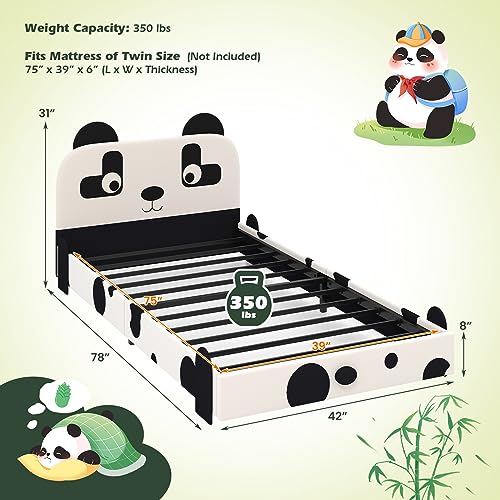 HONEY-JOY-Twin-Bed-Frames-for-Kids-Toddler-Wooden-Twin-Bed-Platform-with-Headboard-Slat-Base-No-Box-Spring-Needed-Children-Bedroom-Furniture-for-Boys-Girls-Fits-Standard-Twin-Mattress-Panda HONEY JOY Twin Bed Frames for Kids Toddler Wooden Twin Bed Platform with Headboard Slat Base No Box Spring Needed Children Bedroom Furniture for Boys Girls Fits Standard Twin Mattress Panda