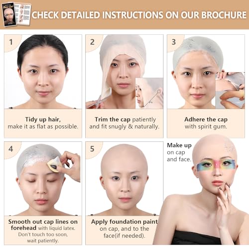 Bald Cap Halloween Makeup Kit for Men & Woman, Complete Bald Cap Costume Character Set, Realistic Bald Cap Kits for Cosplay Make Up, SFX Makeup, Dress-Up Party, Stage, Theater & Film3