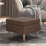 Homgoday Taburete con Patas de Madera tapizado Tela Gris taupé reposapies Salon reposapies Sofa Taburete bajo puf