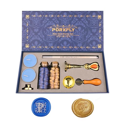 PORXFLY 2 Pieces Letter P Wax Seal Stamp Set,Initial Alphabet Wax Seal Stamp Kit Vintage Gift Box