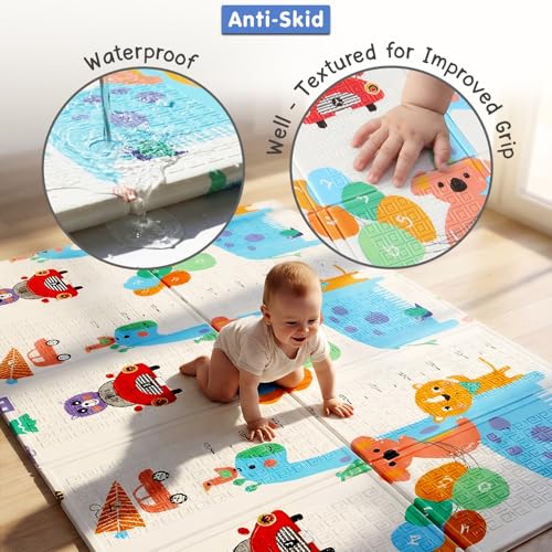 Image of FIRSTCRY INTELLISKILLS Extra Large 6.5x4.5 ft Reversible Baby Play Mat for Babies,Animal Party Theme,Foldable Crawling Mat, Floor Mat for Baby & Toddlers,Anti-Skid, 0.6cm Thick, Multicolor, 1 Count