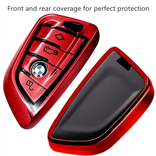 Image of Creativity For BMW X5 Key Fob Cover accessories (Red Key Case) | Advanced soft TPU key box is compatible with F30 F45 F55 G20 G30 X1 X3 X4 X5 X6 X7 3 5 6 7 8 M5 M6 GT series smart key